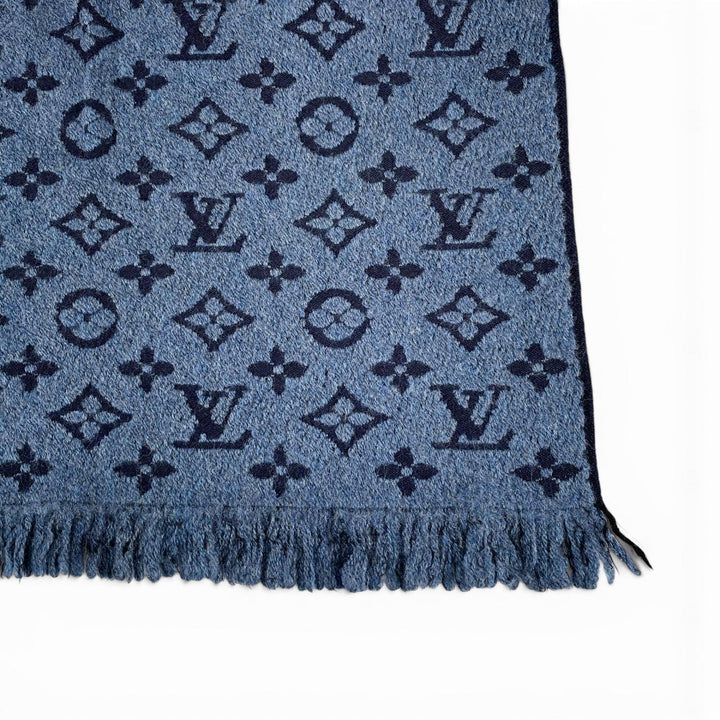 Very Good LOUIS VUITTON Scarf Escalp Monogram Classic Blue Marine wool M78525
