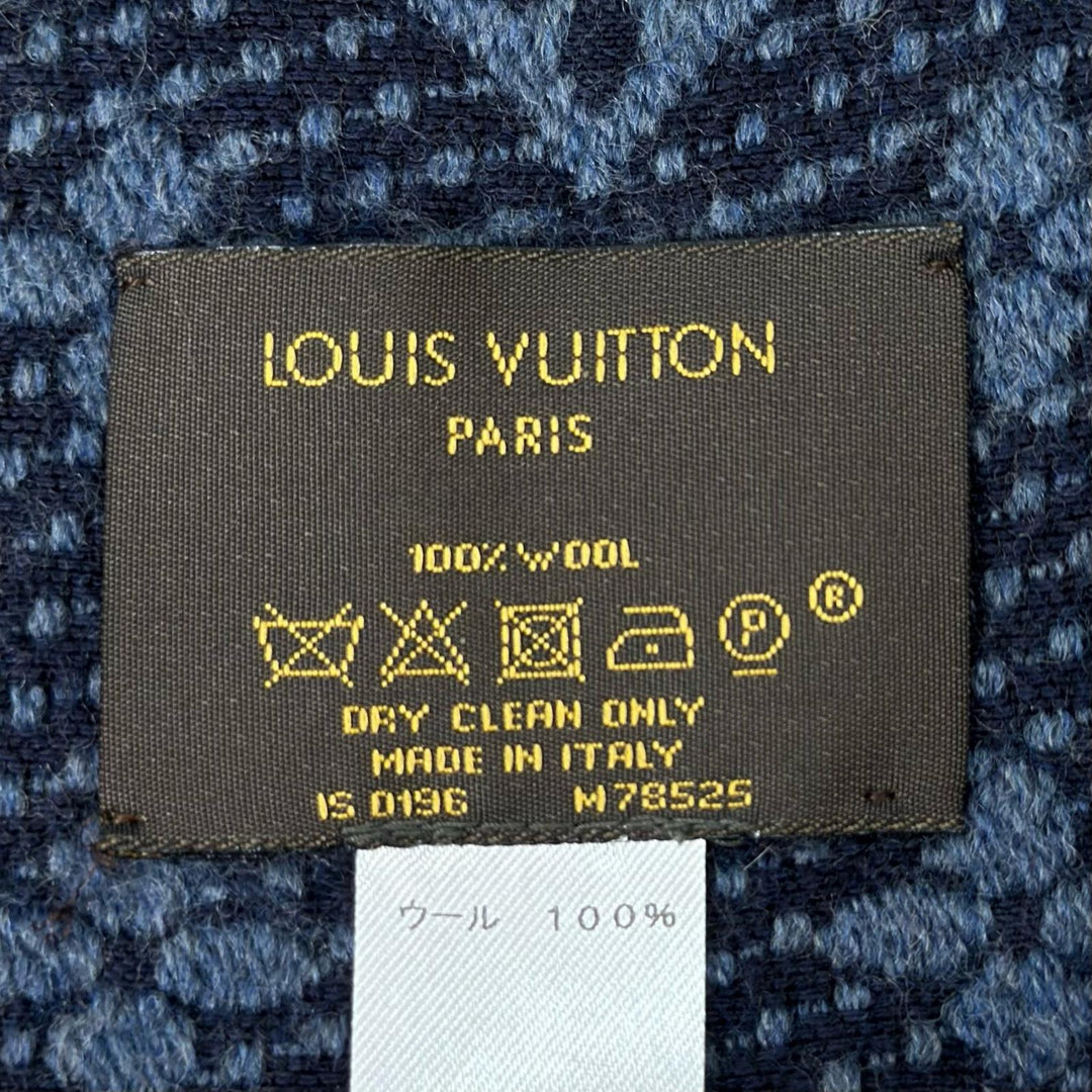 Very Good LOUIS VUITTON Scarf Escalp Monogram Classic Blue Marine wool M78525