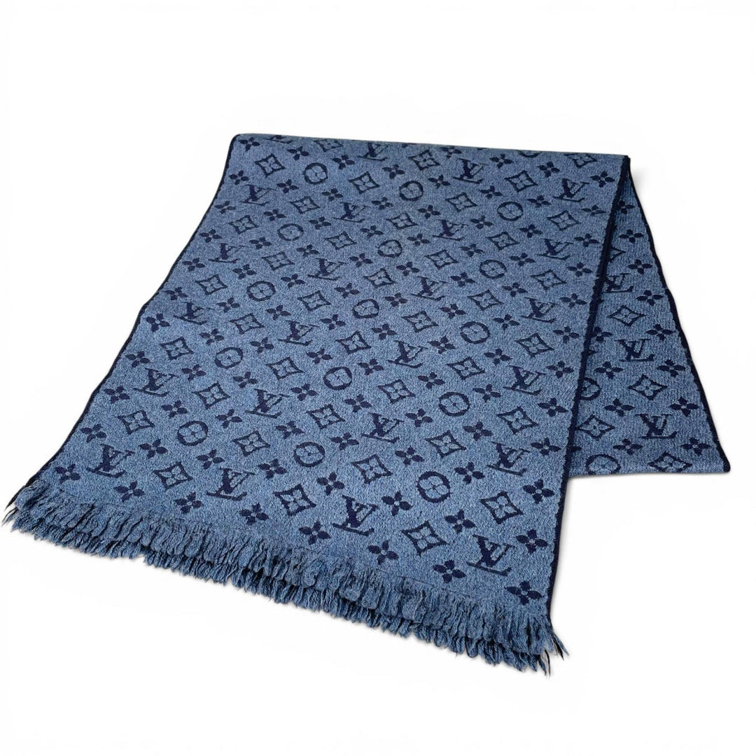 Very Good LOUIS VUITTON Scarf Escalp Monogram Classic Blue Marine wool M78525