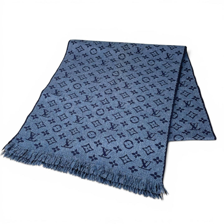 Very Good LOUIS VUITTON Scarf Escalp Monogram Classic Blue Marine wool M78525