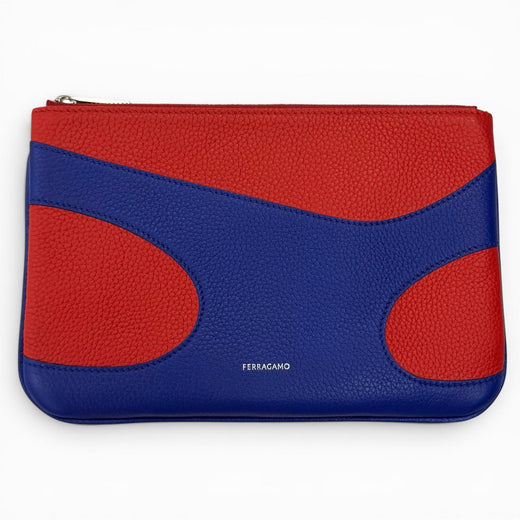 Pristine FERRAGAMO Pouch 2024 Resort Collection Logo Leather blue leather 661322