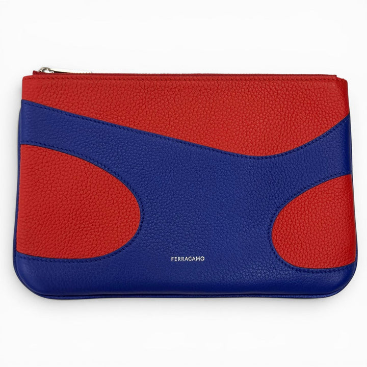 Pristine FERRAGAMO Pouch 2024 Resort Collection Logo Leather blue leather 661322