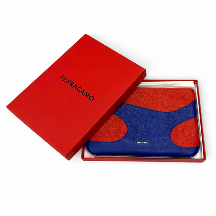 Pristine FERRAGAMO Pouch 2024 Resort Collection Logo Leather blue leather 661322