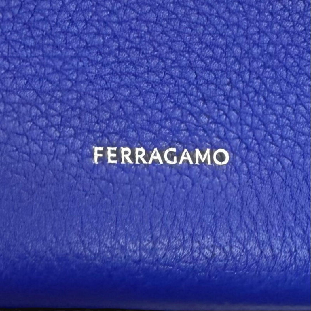 Pristine FERRAGAMO Pouch 2024 Resort Collection Logo Leather blue leather 661322
