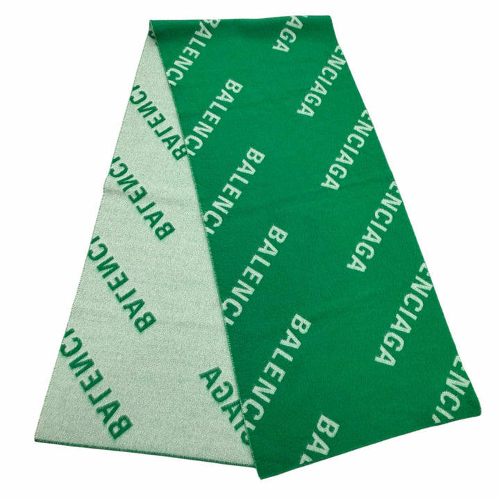 Excellent BALENCIAGA Scarf All-over logo pattern green wool mens 685514