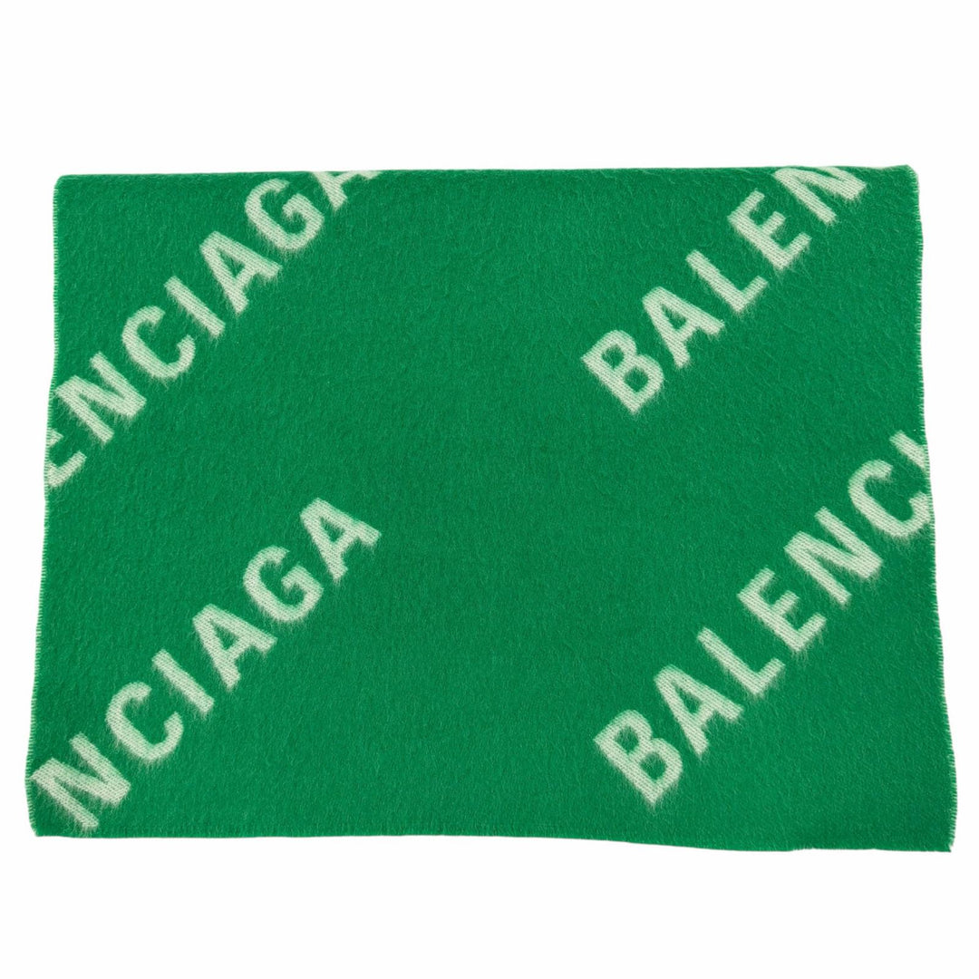 Excellent BALENCIAGA Scarf All-over logo pattern green wool mens 685514