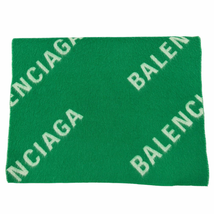 Excellent BALENCIAGA Scarf All-over logo pattern green wool mens 685514