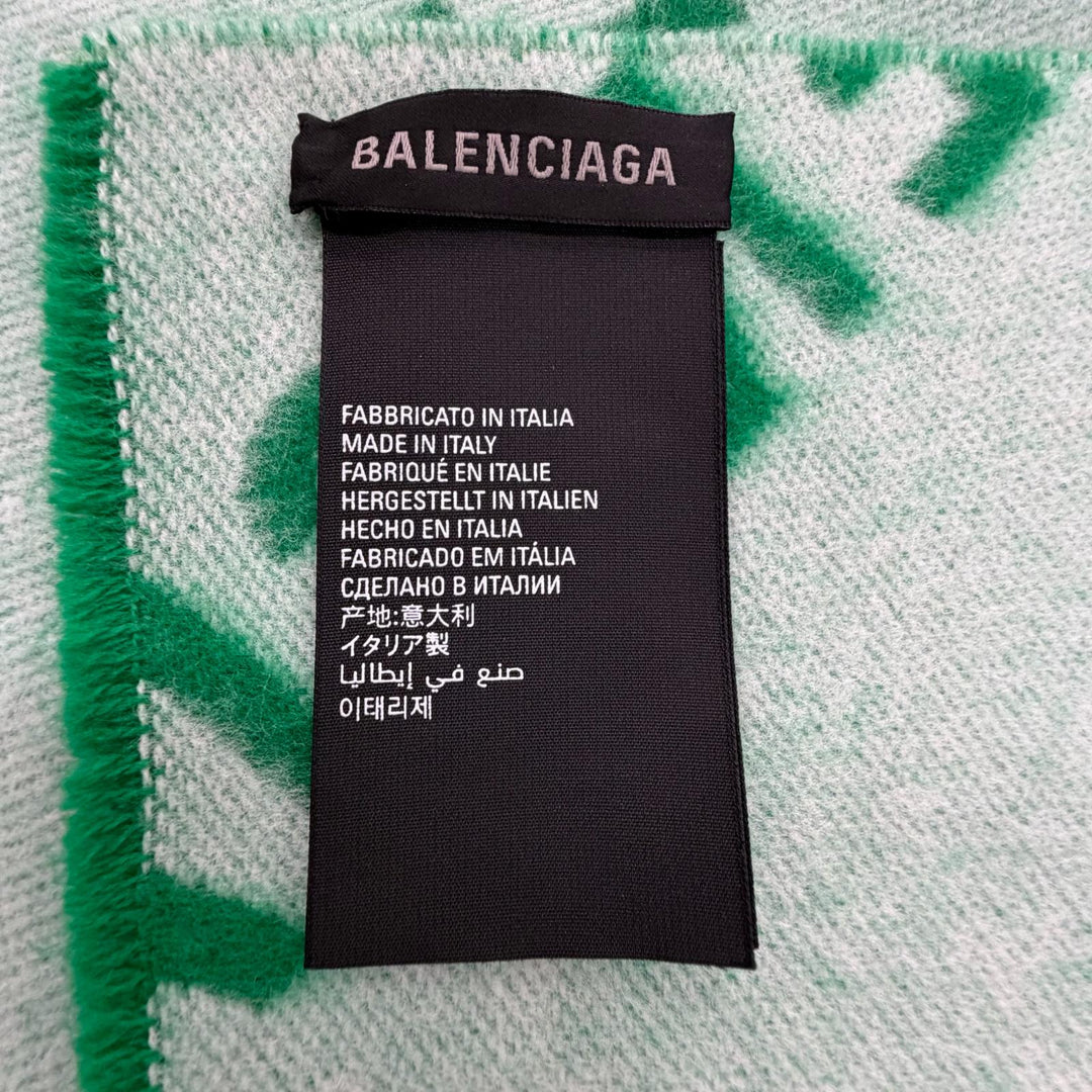 Excellent BALENCIAGA Scarf All-over logo pattern green wool mens 685514