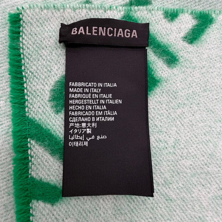 Excellent BALENCIAGA Scarf All-over logo pattern green wool mens 685514