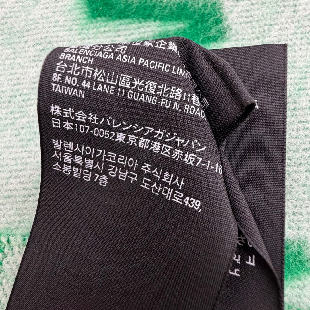 Excellent BALENCIAGA Scarf All-over logo pattern green wool mens 685514