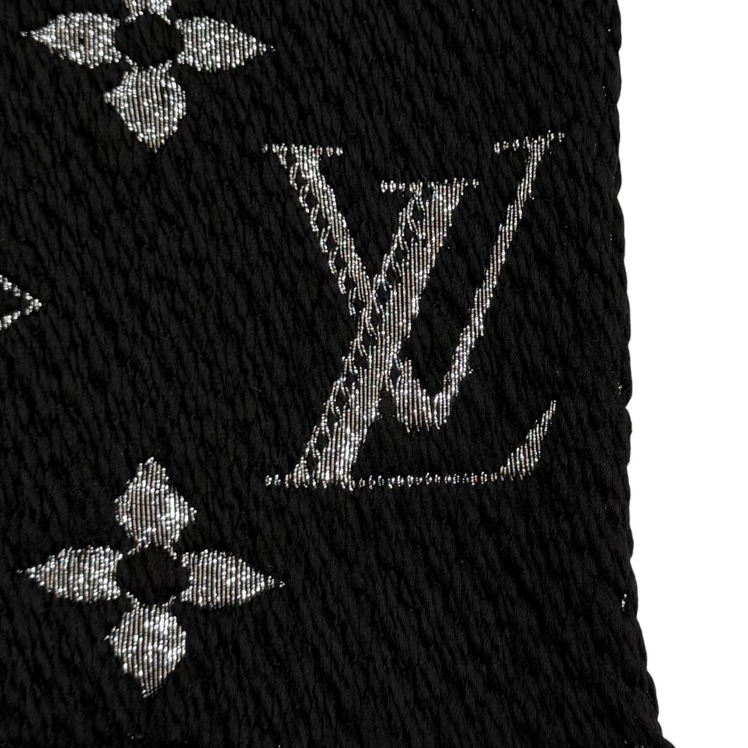 Great LOUIS VUITTON Scarf Escalp Logo Mania Shine With fringe black wool M75833