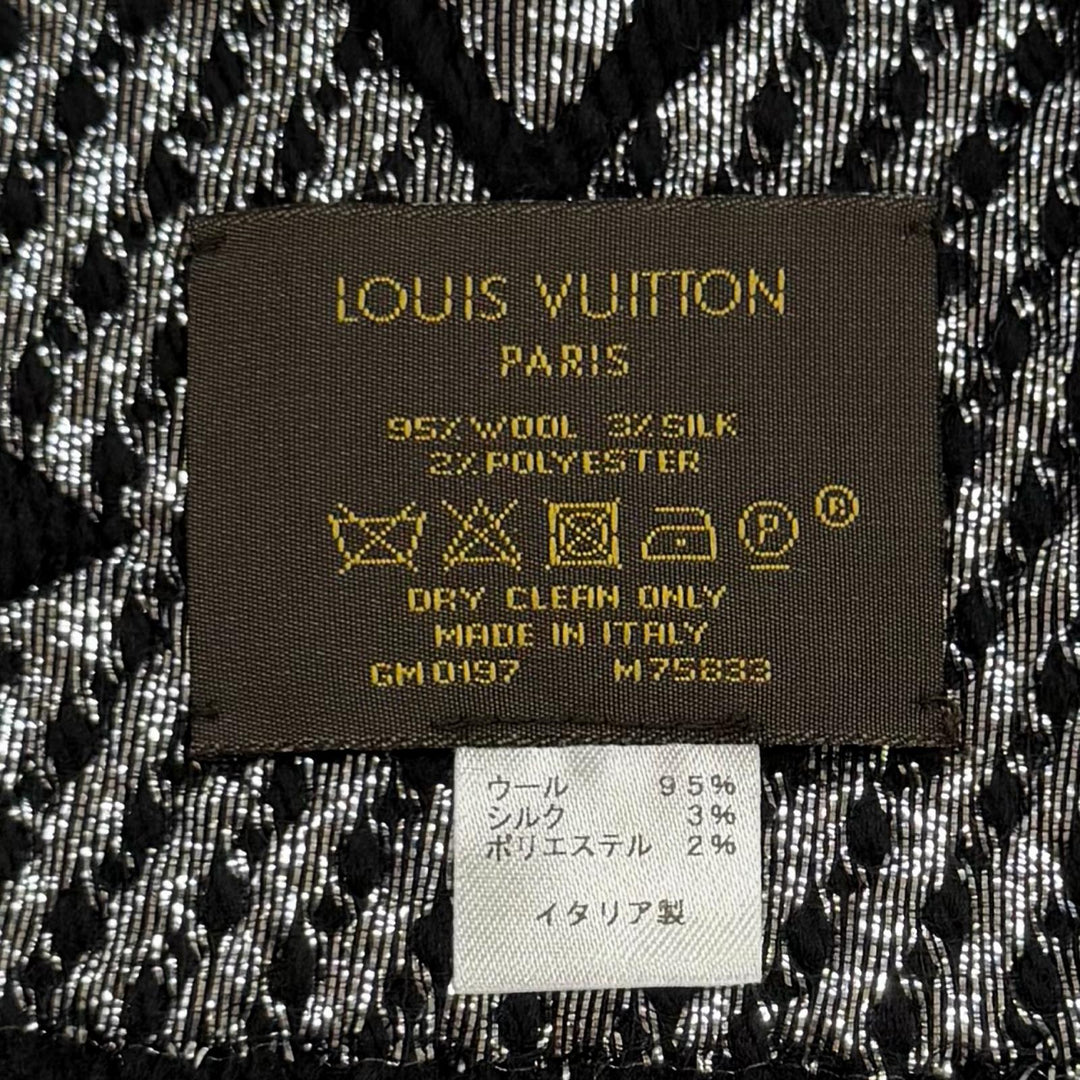 Great LOUIS VUITTON Scarf Escalp Logo Mania Shine With fringe black wool M75833