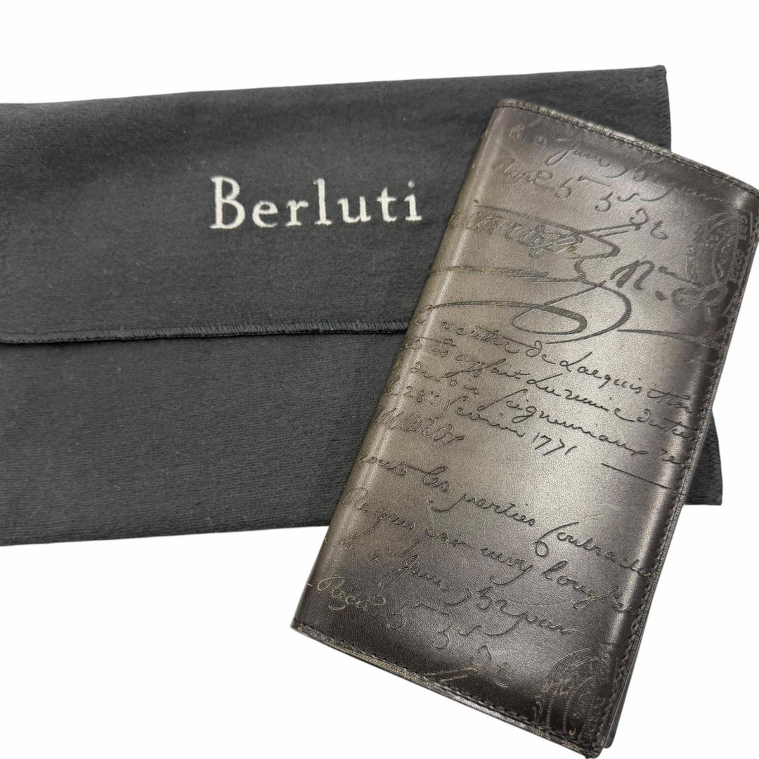 Excellent BERLUTI Bifold Wallet Espace Flap Long Wallet Calligraphy script