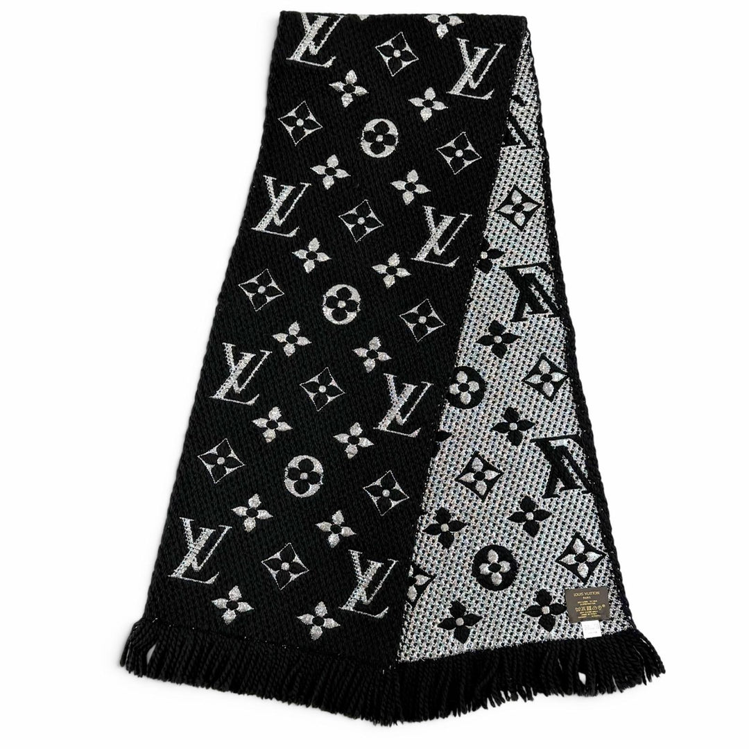 Great LOUIS VUITTON Scarf Escalp Logo Mania Shine black wool Women M75833