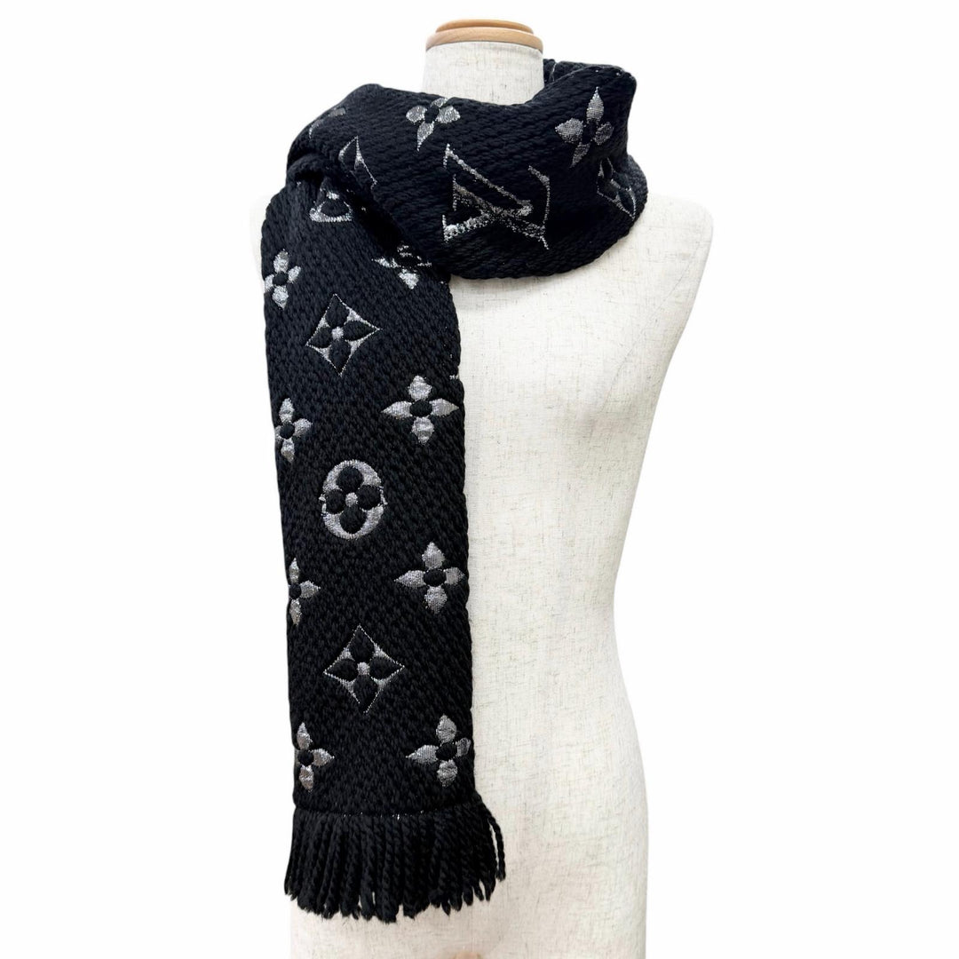 Great LOUIS VUITTON Scarf Escalp Logo Mania Shine black wool Women M75833