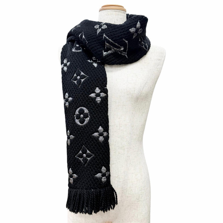 Great LOUIS VUITTON Scarf Escalp Logo Mania Shine black wool Women M75833