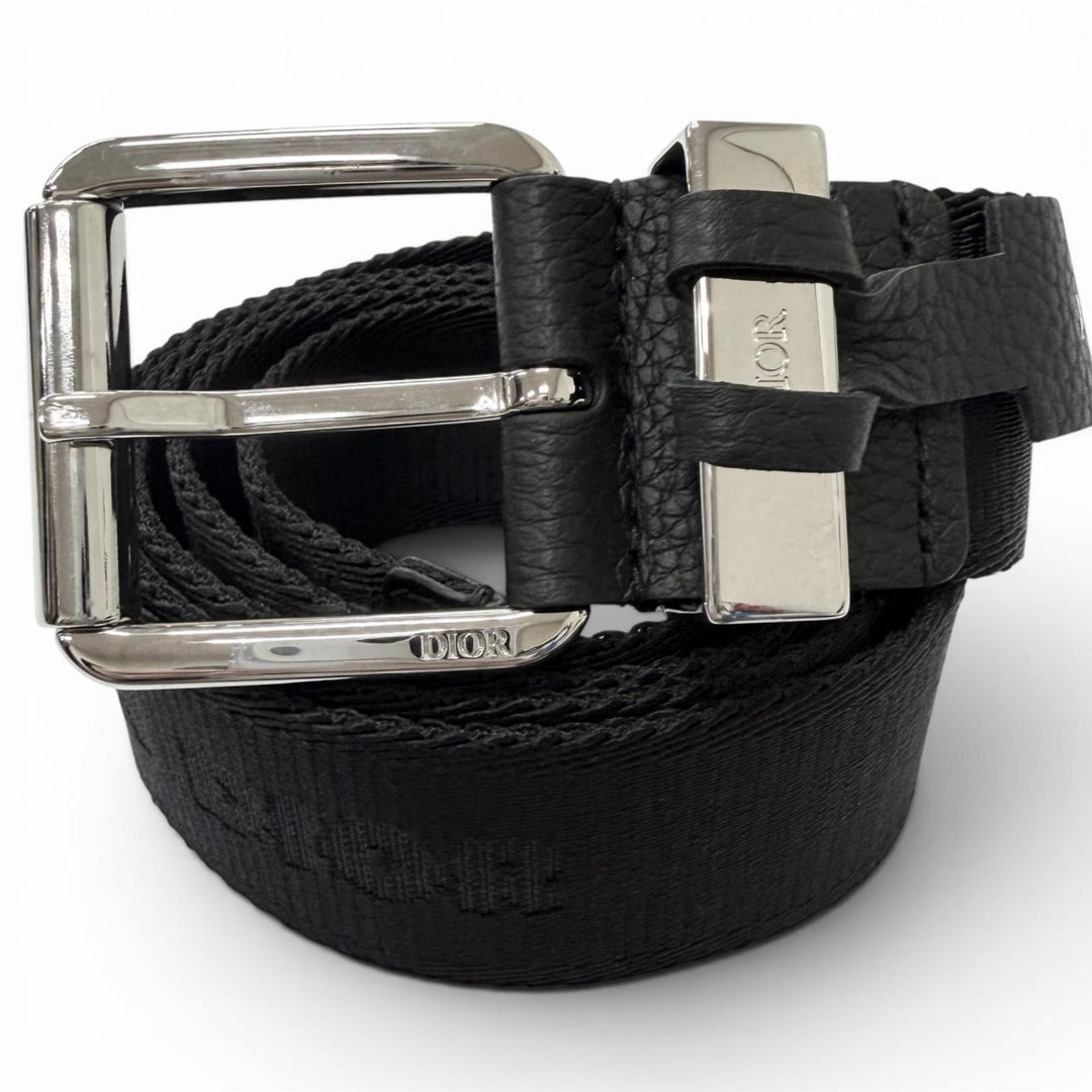 Excellent DIOR belt Silver pin buckle with logo black ー mens