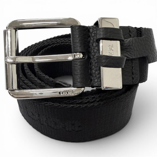 Excellent DIOR belt Silver pin buckle with logo black ー mens