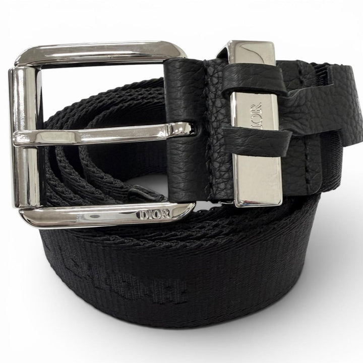 Excellent DIOR belt Silver pin buckle with logo black ー mens