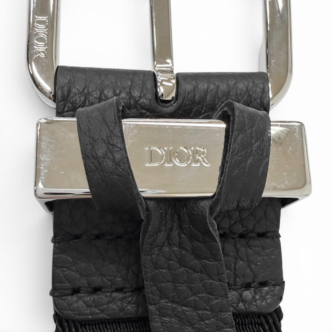 Excellent DIOR belt Silver pin buckle with logo black ー mens