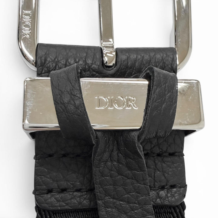 Excellent DIOR belt Silver pin buckle with logo black ー mens