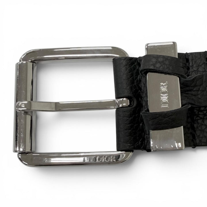 Excellent DIOR belt Silver pin buckle with logo black ー mens