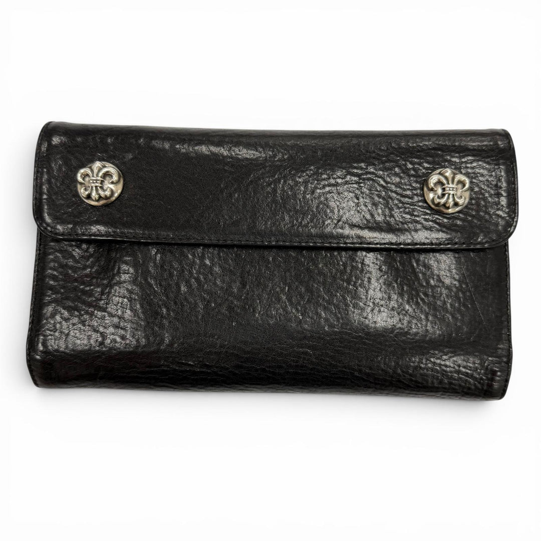 Great CHROME HEARTS Purse WAVE BS FLUER black leather mens
