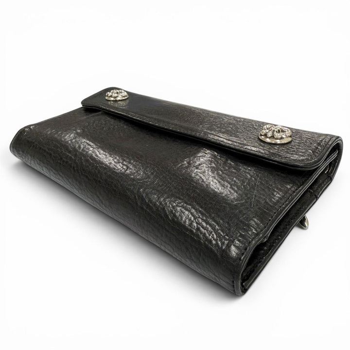 Great CHROME HEARTS Purse WAVE BS FLUER black leather mens