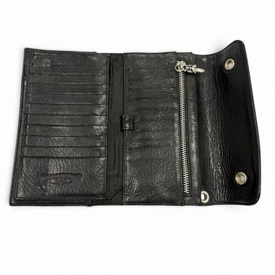 Great CHROME HEARTS Purse WAVE BS FLUER black leather mens