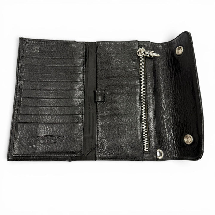 Great CHROME HEARTS Purse WAVE BS FLUER black leather mens
