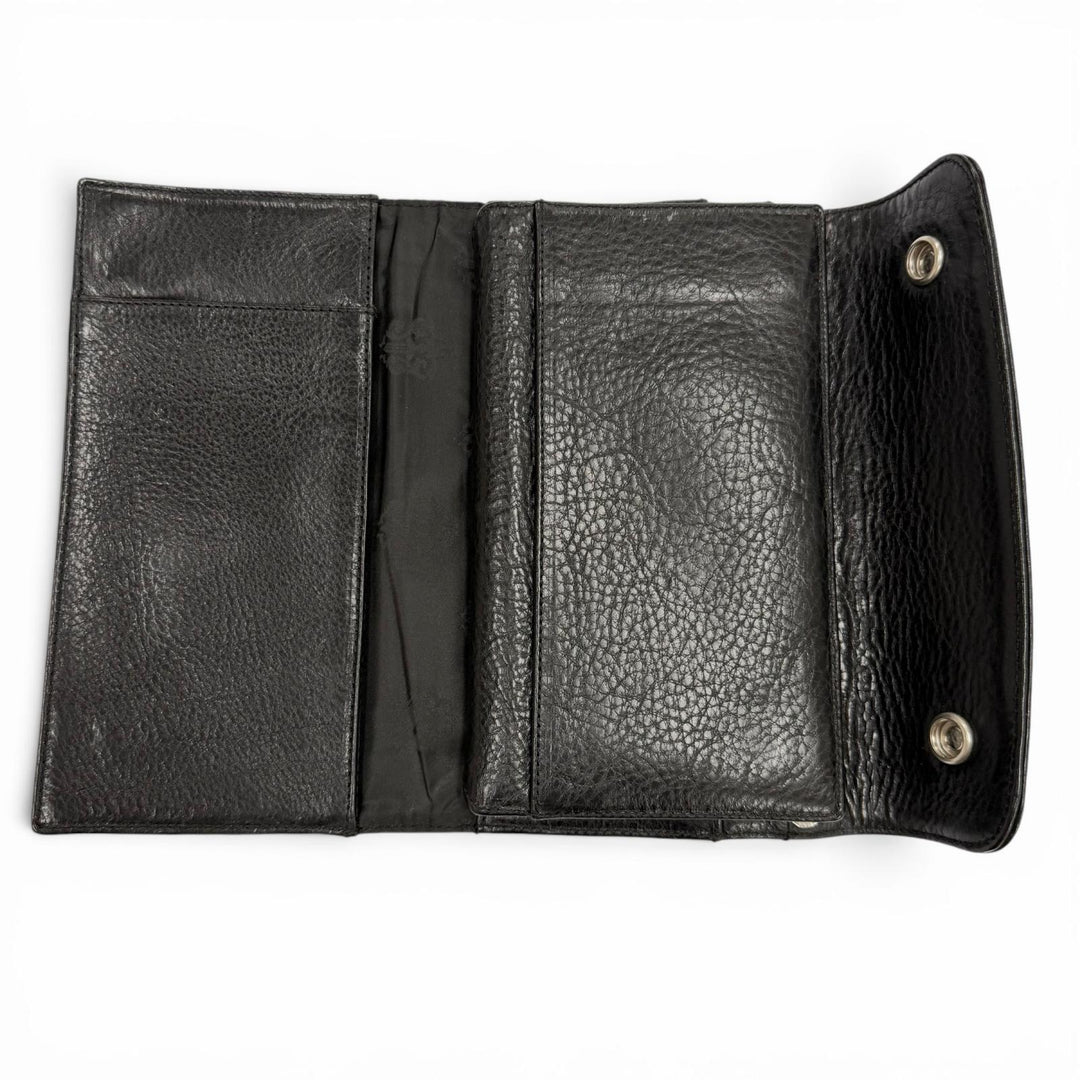 Great CHROME HEARTS Purse WAVE BS FLUER black leather mens
