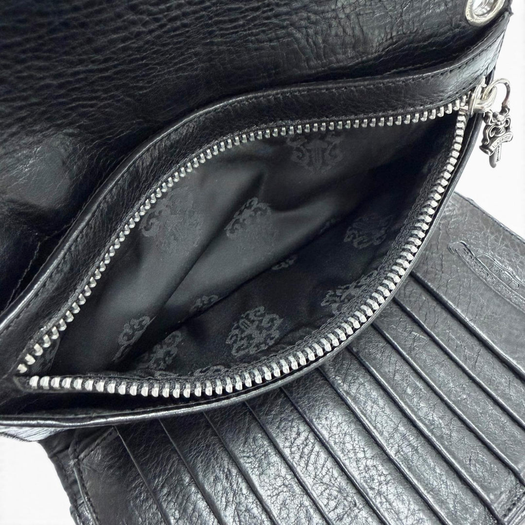 Great CHROME HEARTS Purse WAVE BS FLUER black leather mens