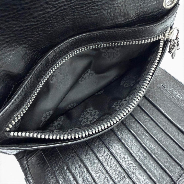 Great CHROME HEARTS Purse WAVE BS FLUER black leather mens