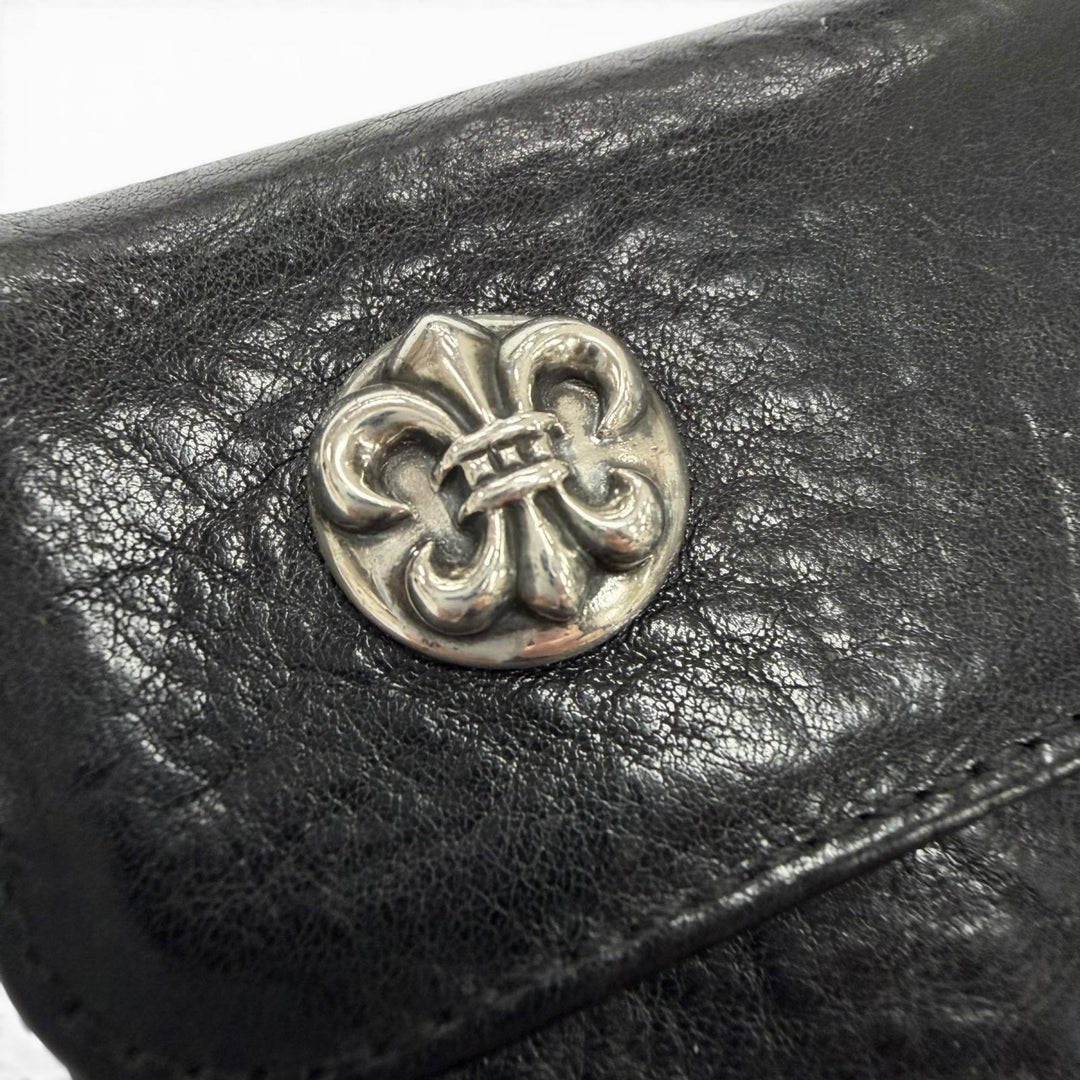 Great CHROME HEARTS Purse WAVE BS FLUER black leather mens