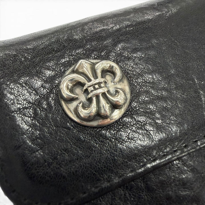 Great CHROME HEARTS Purse WAVE BS FLUER black leather mens