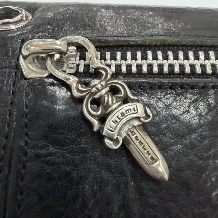 Great CHROME HEARTS Purse WAVE BS FLUER black leather mens