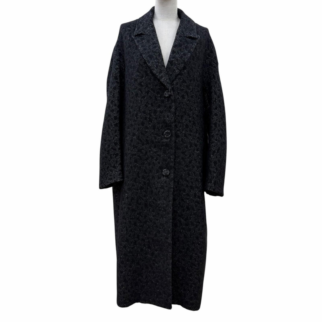 Pristine FENDI coat Silk blend animal print tweed long coat black wool 38 FF9007