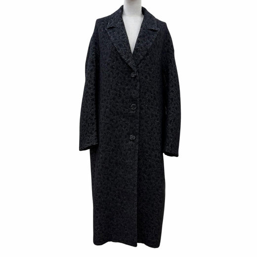 Pristine FENDI coat Silk blend animal print tweed long coat black wool 38 FF9007