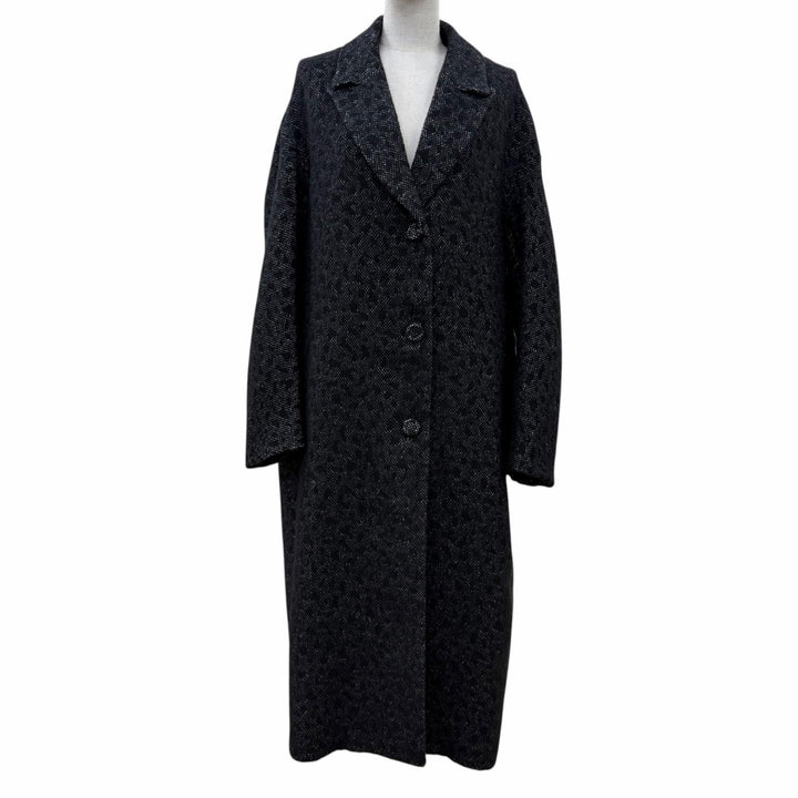 Pristine FENDI coat Silk blend animal print tweed long coat black wool 38 FF9007
