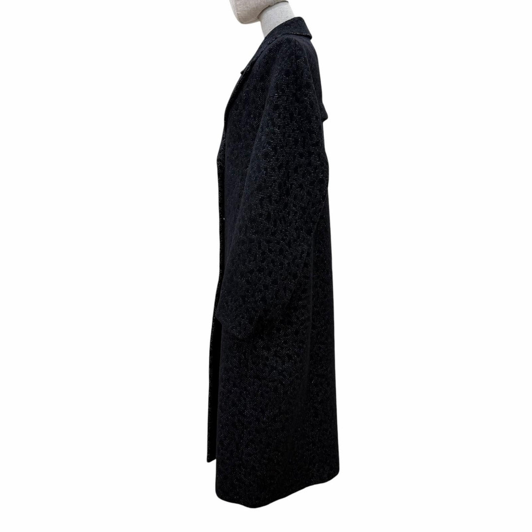 Pristine FENDI coat Silk blend animal print tweed long coat black wool 38 FF9007