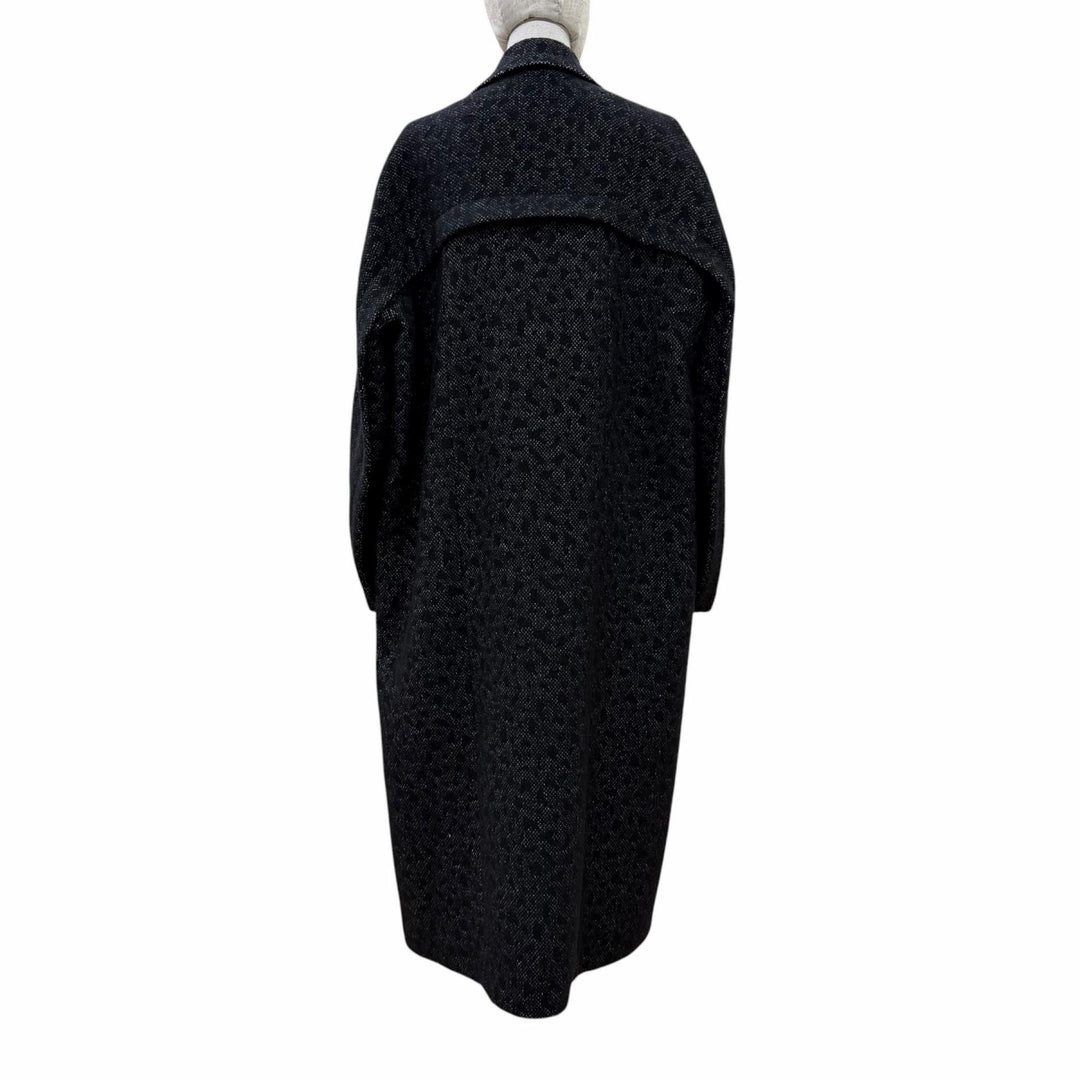 Pristine FENDI coat Silk blend animal print tweed long coat black wool 38 FF9007