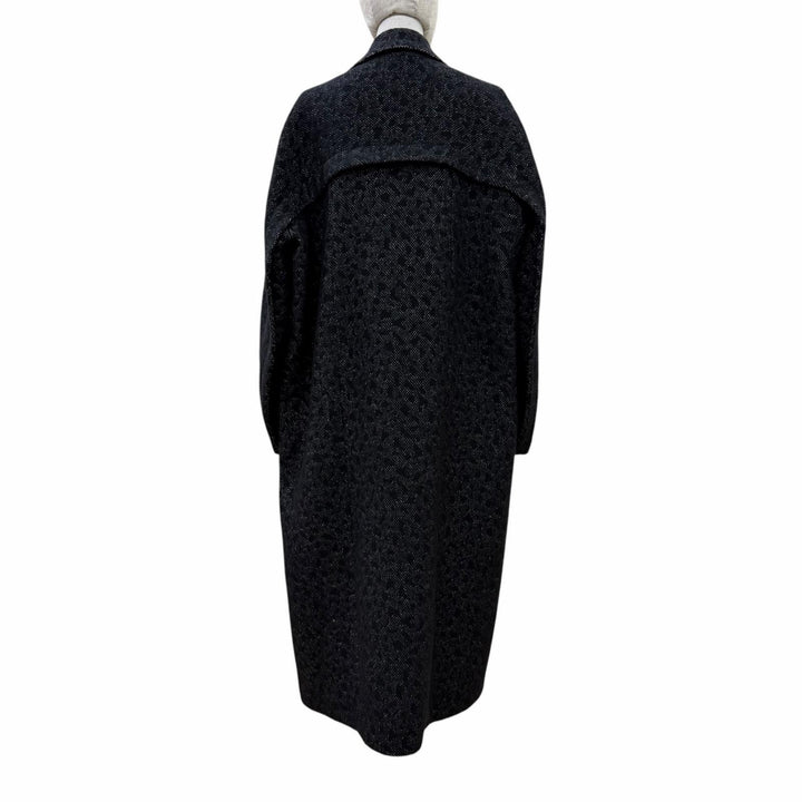 Pristine FENDI coat Silk blend animal print tweed long coat black wool 38 FF9007