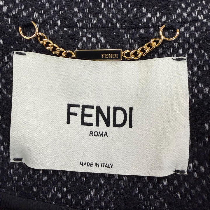 Pristine FENDI coat Silk blend animal print tweed long coat black wool 38 FF9007