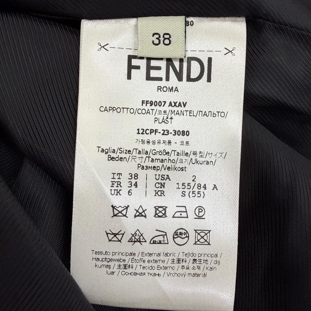 Pristine FENDI coat Silk blend animal print tweed long coat black wool 38 FF9007