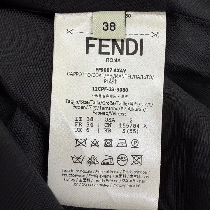 Pristine FENDI coat Silk blend animal print tweed long coat black wool 38 FF9007