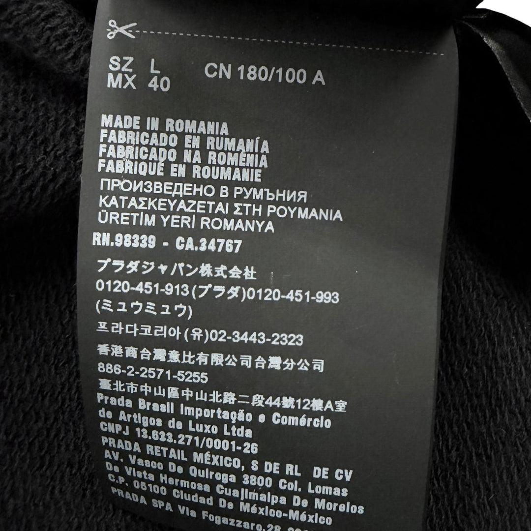 Great PRADA hoodie Re-Nylon logo print black cotton mens L UJL203