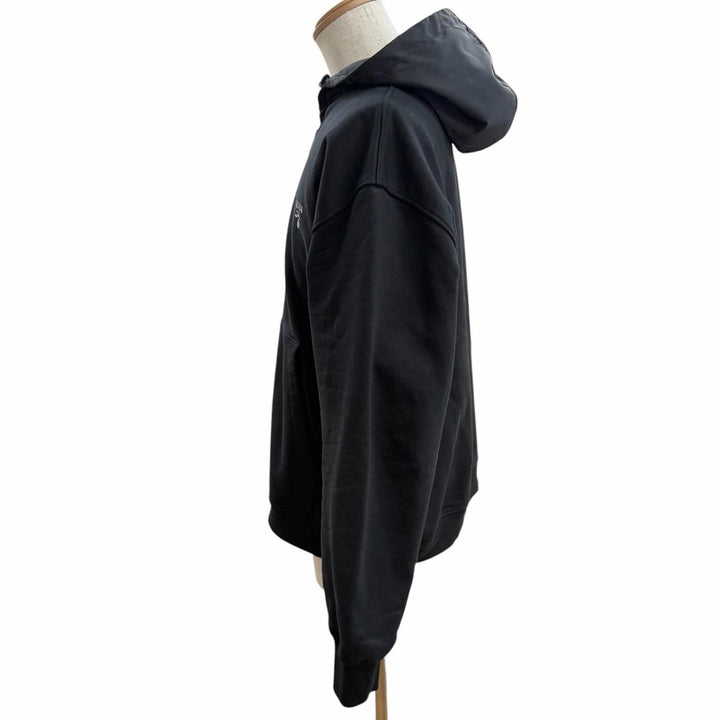 Great PRADA hoodie Re-Nylon logo print black cotton mens L UJL203
