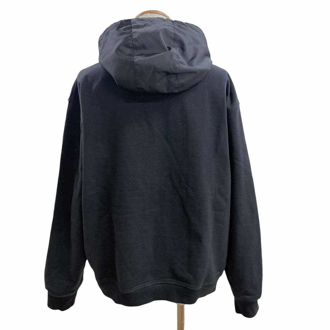 Great PRADA hoodie Re-Nylon logo print black cotton mens L UJL203