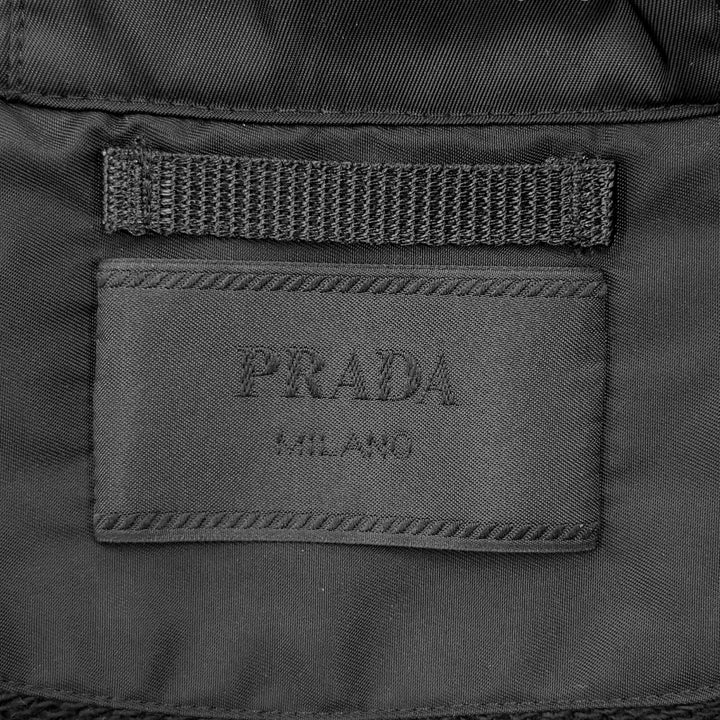 Great PRADA hoodie Re-Nylon logo print black cotton mens L UJL203