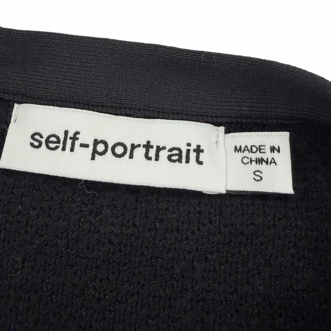 Excellent SELF PORTRAIT collarless jacket Tweed rhinestone cropped pants black S